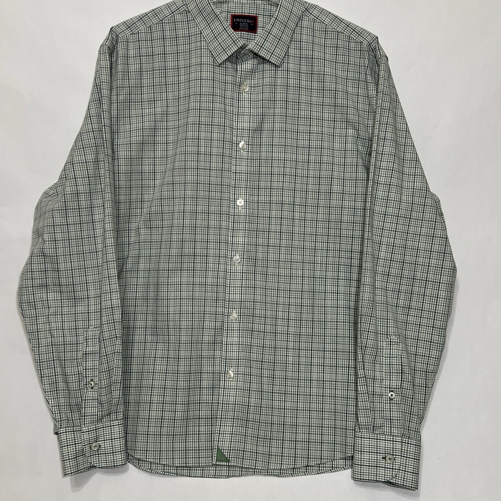 Untuckit Shirt Men XL Green Multi Micro Plaid Long Sleeve Button Wrinkle Free